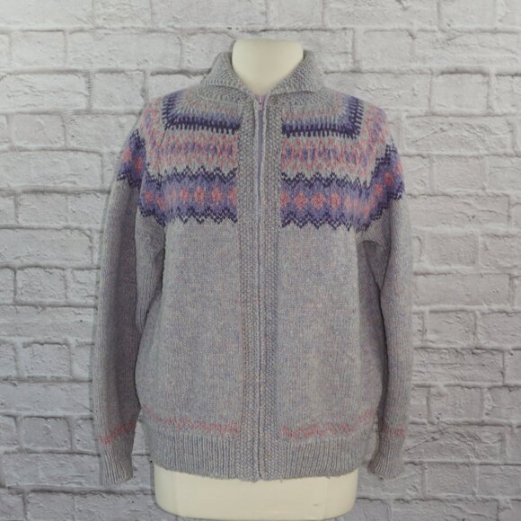 Vintage Handmade Fair Isle Zip up Wool Sweater Jacket - Picture 1 of 3